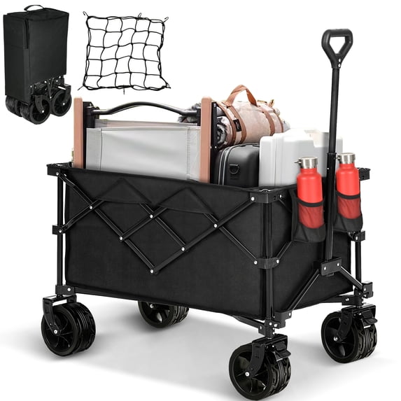 Dextrus Collapsible Foldable Wagon - 183L Capacity, 225lbs Support, Big Wheels & Brakes for Outdoor Use
