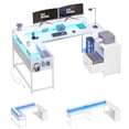 thumbnail image 1 of Dextrus Computer Desk with Power Outlets & LED, U Shaped Desk, L Shaped Desk with Drawers, Large Reversible Corner Gaming Desk with Monitor Stand & Storage Shelves, Office Desk, White, 1 of 14