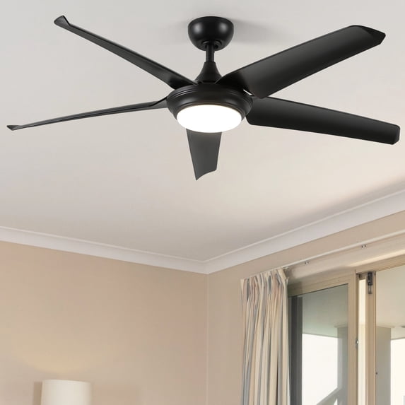 Dextrus Contemporary 56" Ceiling Fan with Light and Remote Control, High-Powered DC Fanlight with Reversible 5 Blades, 3 Adjustable Color Temperatures, Memory Feature, Whisper-Quiet Motor, Black