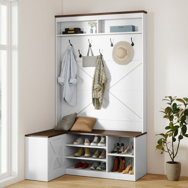 Coat Rack Shoe Rack Corner Unit Purse Rack 4-Tier Corner Coat Rack