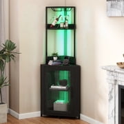 DEXTRUS Corner Bar Cabinet Modern 5 Tier, 1 Door, LED Light, Power Outlets, Glass Holder, 62 in