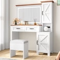 thumbnail image 1 of DEXTRUS Countryside Allure Vanity Set with Light-Variable Mirror and Versatile Shelves, White, 1 of 6