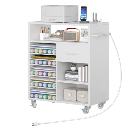 Dextrus Craft Organization and Storage Cart Compatible with Cricut Machine, Rolling Craft Storage Organizer with Vinyl Roll Holder, Crafting Cabinet Table Workstation for Craft Room Home Office