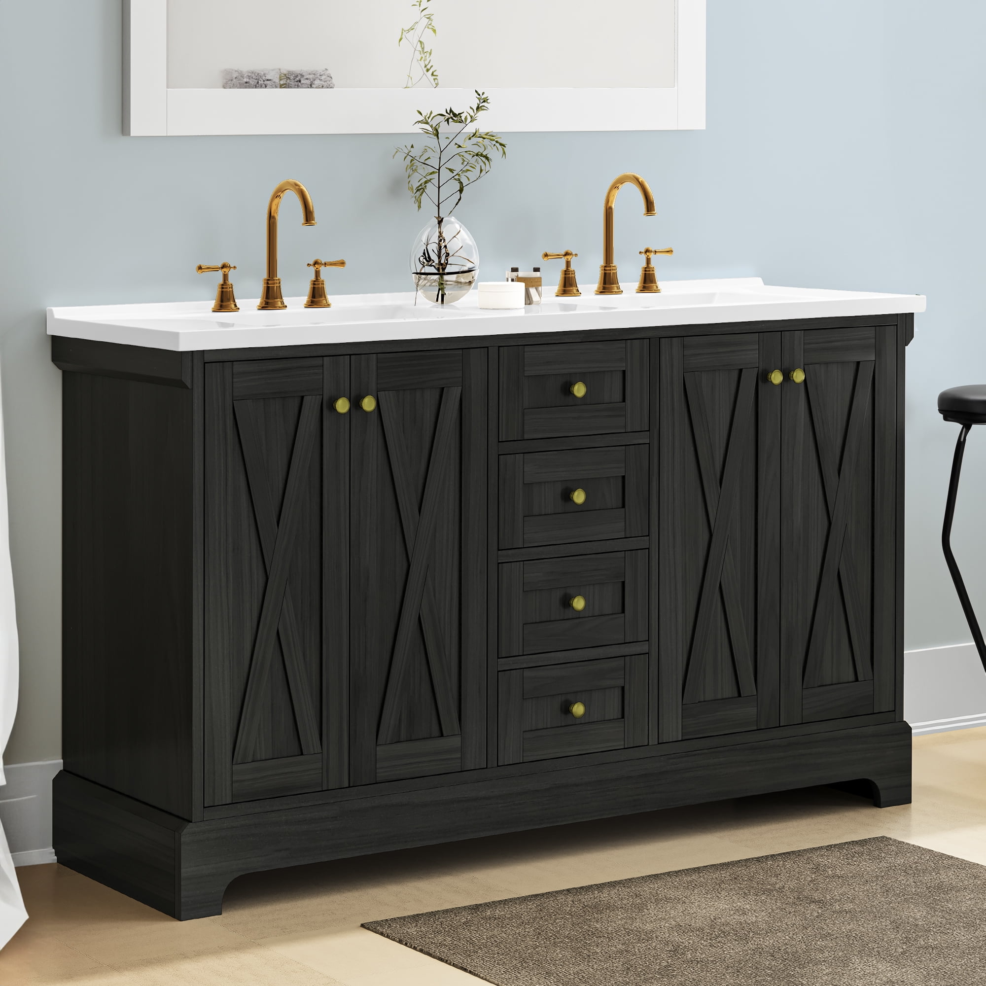 Dextrus Dextrus 58.3'' Free Standing Double Sink Bathroom Vanity in