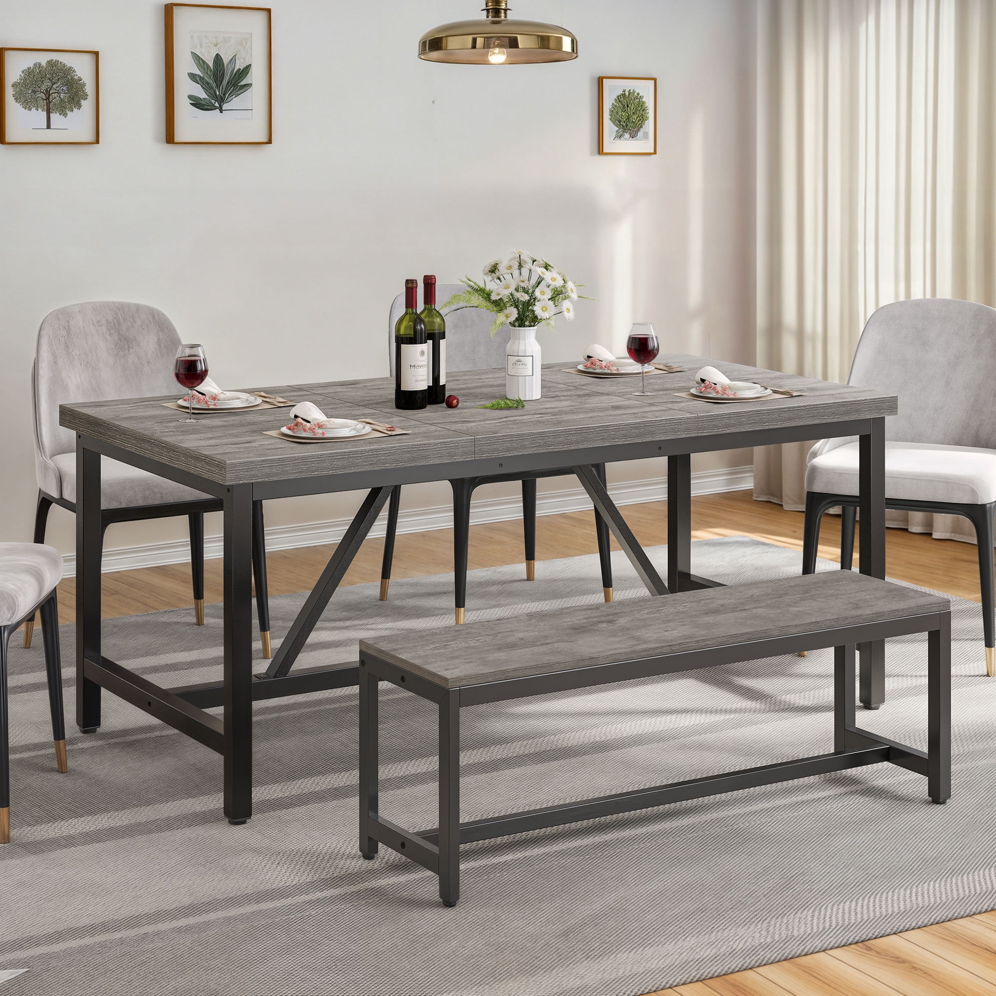 Dextrus Dining Table for 6-8, 71" Rectangular Wood Farmhouse Kitchen Table for Dining Room ...