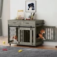 thumbnail image 1 of Dextrus Dog Crate Furniture, 39 inch large Wooden Indoor Dog Kennel with Divider Room and Drawers, Removable Tray End Table, Double Door Dog House for Small Medium Dog, Grey, 1 of 6
