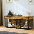 thumbnail image 1 of Dextrus Dog Crate Furniture Large Breed with Dog Feeder, 74.8" Inch Wooden Dog Kennel Furniture Indoor Heavy Duty Dog Crate with Drawers, TV Cansole Table2 Room Divider for 2 Medium Large Dogs, 1 of 6