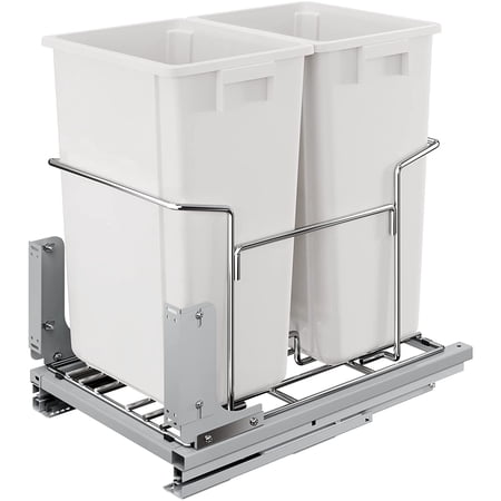 Dextrus Double 37 Quart Pull-Out Trash Can Recycling Bin, Sliding Kitchen Waste Garbage Container with Soft-Close Slides, White
