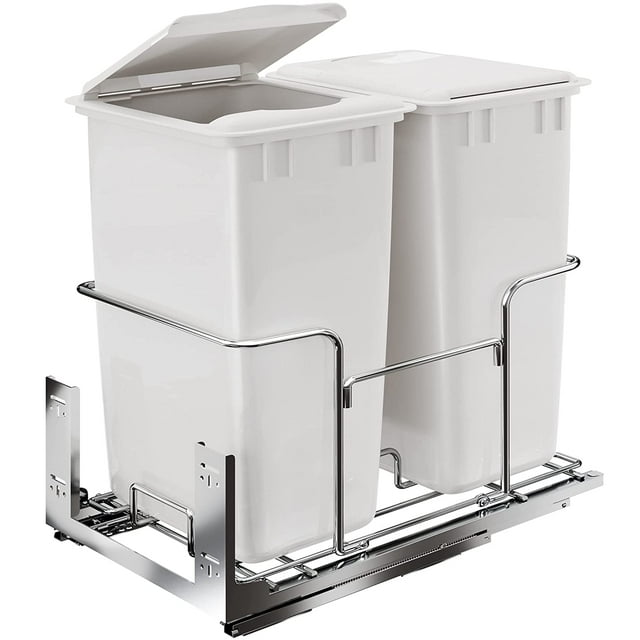 Dextrus Double 43 Quart PullOut Trash Can Recycling Bin with Lid, Sliding Kitchen Waste Garbage