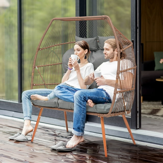 Dextrus Double Rattan Egg Chair with Dimensions 2 Person Indoor Outdoor