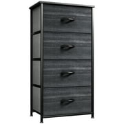 Dextrus Dresser with 4 Drawers - Fabric Storage Tower, Organizer Unit for Bedroom, Hallway, Closets & Nursery - Sturdy Steel Frame, Wooden Top & Easy Pull Fabric Bins, Charcoal Black Wood Grain