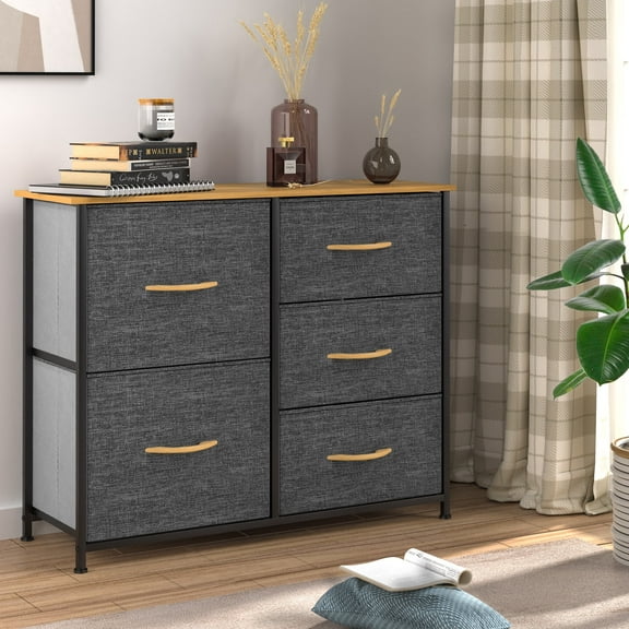 DEXTRUS 5-Drawer Fabric Dresser, Cool Gray, Storage Organizer for Adults & Teens, Bedroom & Closet