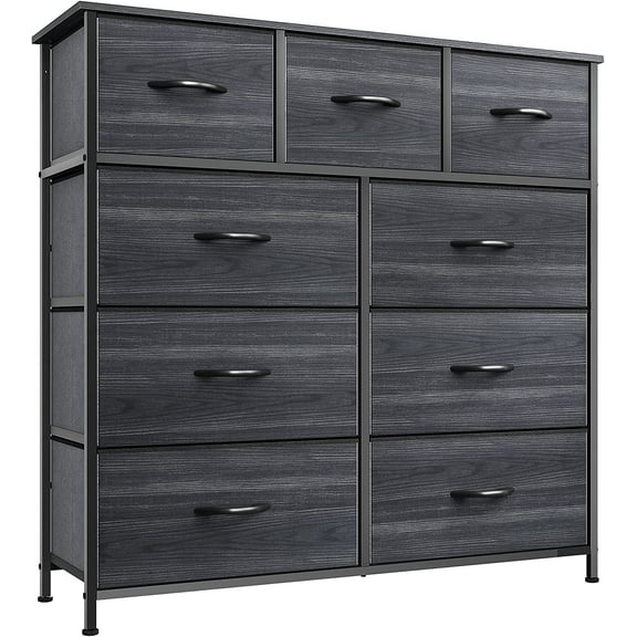 DEXTRUS Dresser with 9 Drawers for Adult for Living Room, Hallway, Closets Charcoal Black Wood Grain