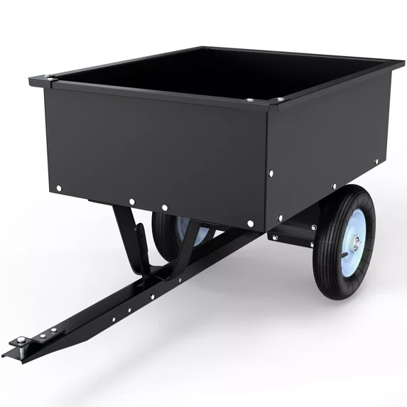 DEXTRUS Black steel dump cart with wheels, 350 lb capacity, for lawn tractor and ATV UTV