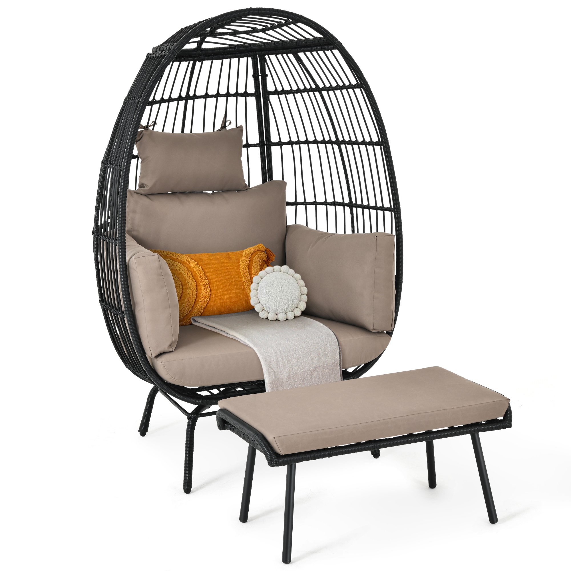 Dextrus Egg Chair with Footstool, Outdoor Oversized Egg Lounger Chair