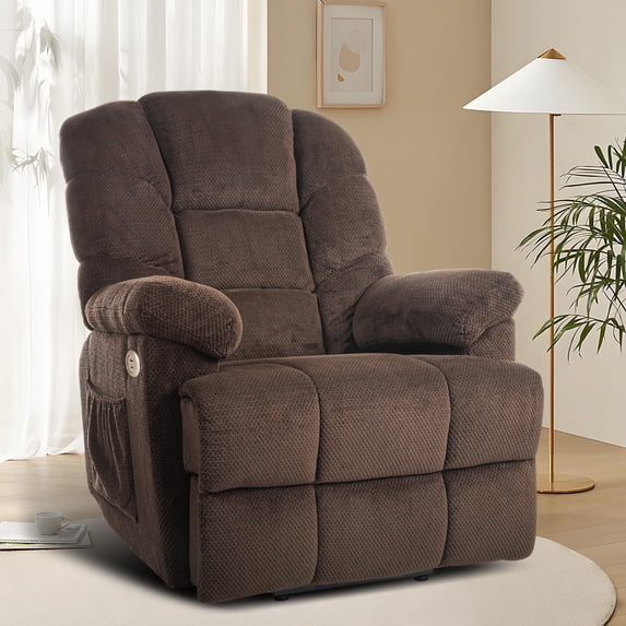 Dextrus Elderly Electric Lift Recliner, Single Sofa Chair with Remote Control, Extended Footrest, USB Ports, and Storage Pockets - Brown