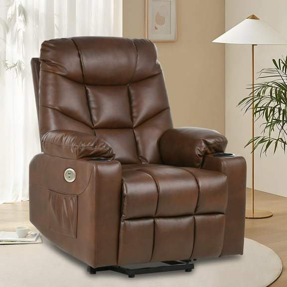 Dextrus Electric Power Lift Recliner Chair for Elderly with Massage, Heat, Spacious Seat, USB Ports, Cup Holders, Side Pockets, and Remote Control (Dark Brown)
