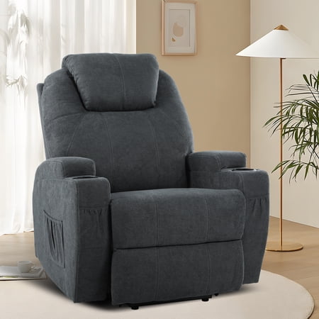 Dextrus Electric Power Lift Recliner Chair for Seniors, Motorized Lift Chair with Heating and Massaging Functions, Fabric Recliner with 2 Beverage Holders, Convenient Side Pockets, and Remote Control