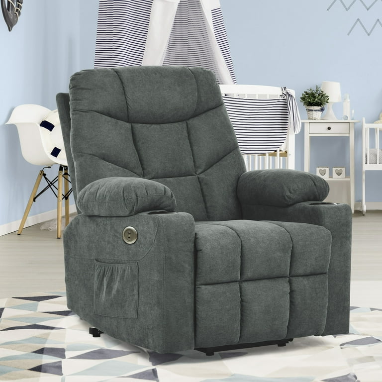 Dextrus Electric Recliner Chair Contemporary Fabric Recliner with Massage and Heat Function Generously Sized Seat Built in USB Ports Convenient