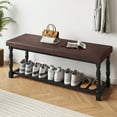 thumbnail image 1 of Dextrus Entryway Shoe Storage Bench for 6-7 Pairs of Shoes, 2-Tier Shoe Bench with Roman Style Legs for Hallway, Mudroom, Dressing Room, Brown & Black, 1 of 10