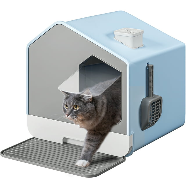 Dextrus Extra Large Enclosed Cat Litter Box with Mat and Scoop,Odor