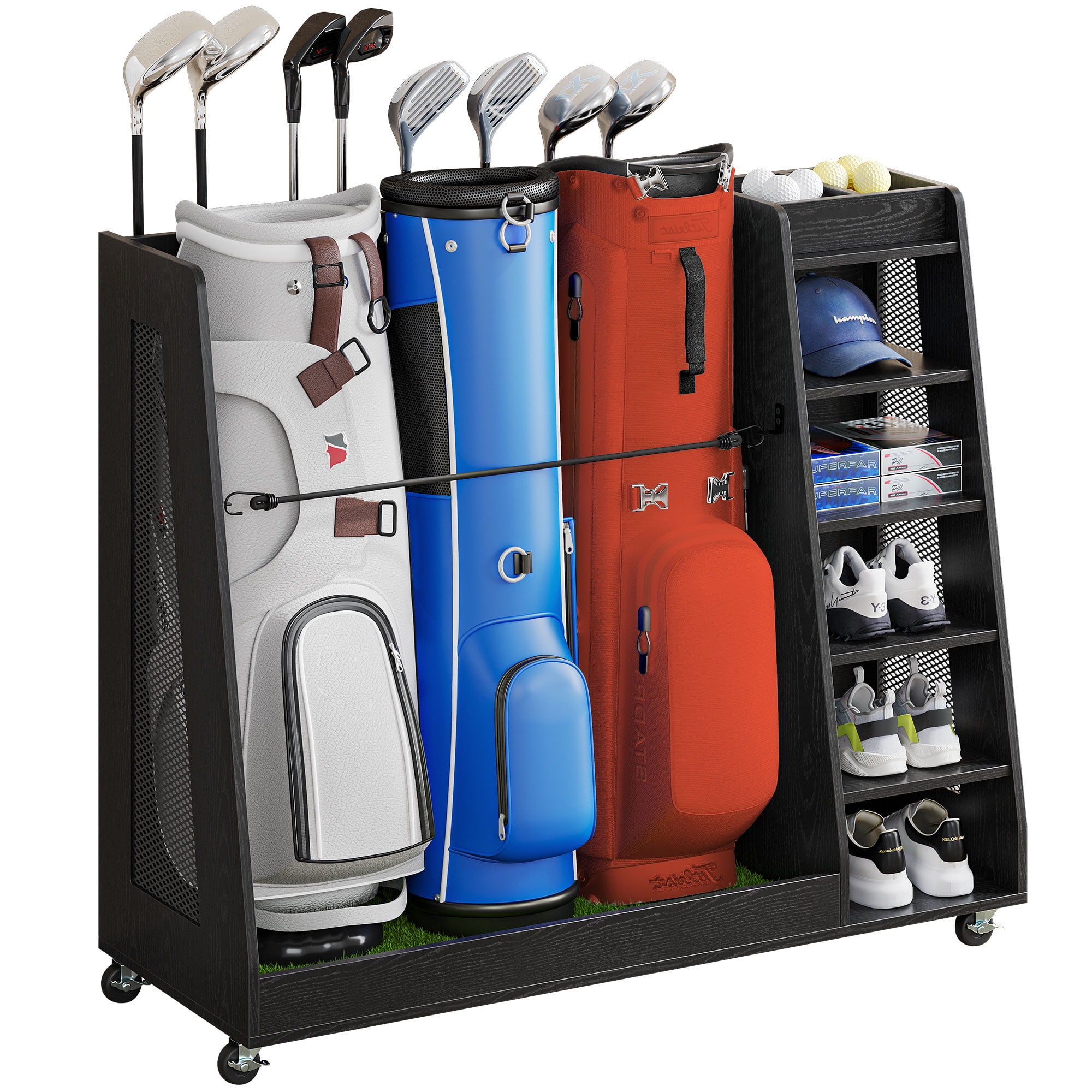 Dextrus Extra Large Golf Bag Storage Organizer for Garage with Wheels, Fits 3 Golf Bags , Golf