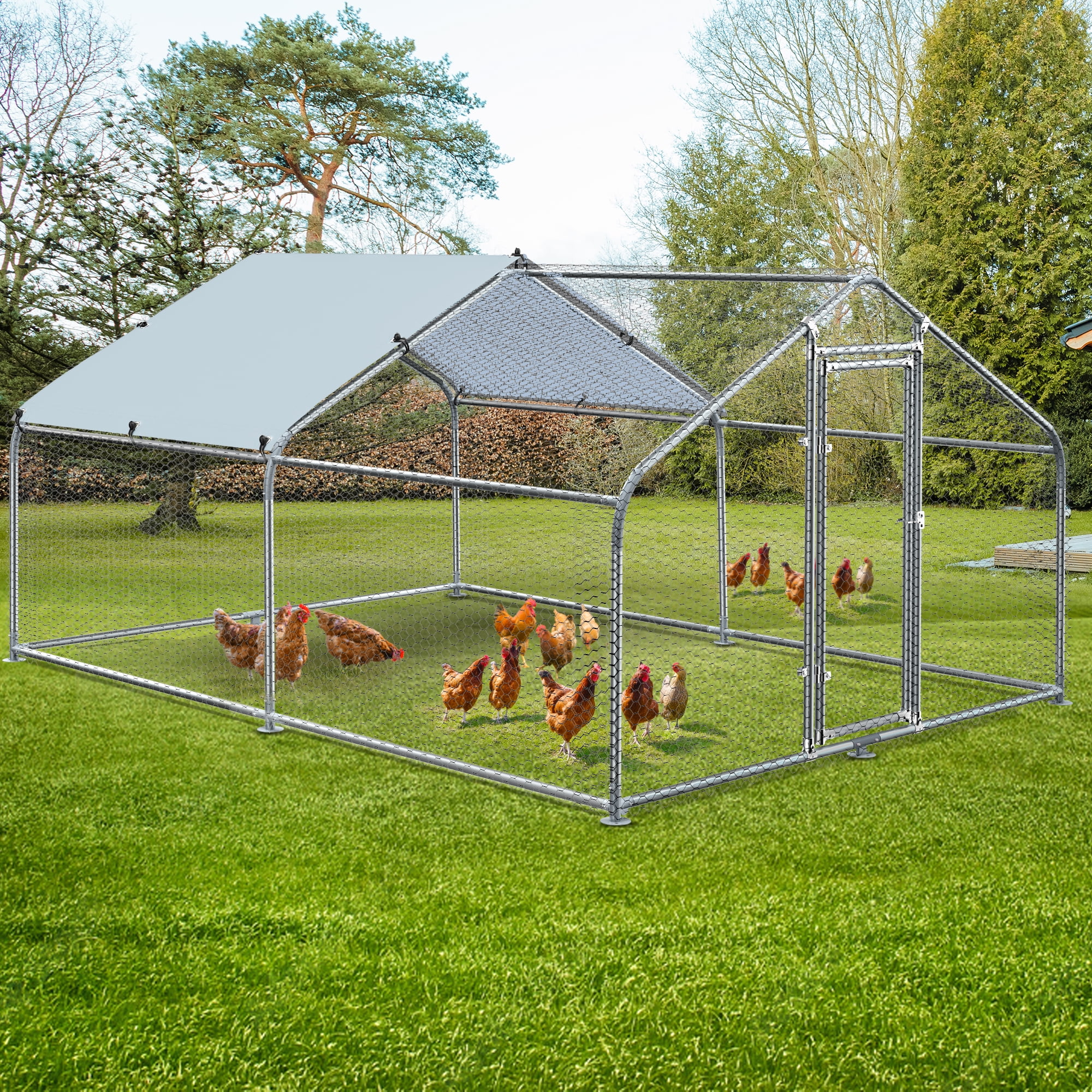 Dextrus Predator Proof Extra Large Metal Chicken Coop with Waterproof Cover and 2 Cages for