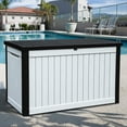 thumbnail image 1 of Dextrus Extra Large Outdoor Deck Box - 230 Gallon Capacity for Outdoor Furniture, Gardening Tools, and Sporting/Pools Gear - Durable Weather Resistant Resin, Secure Locking System (Black&White1), 1 of 7