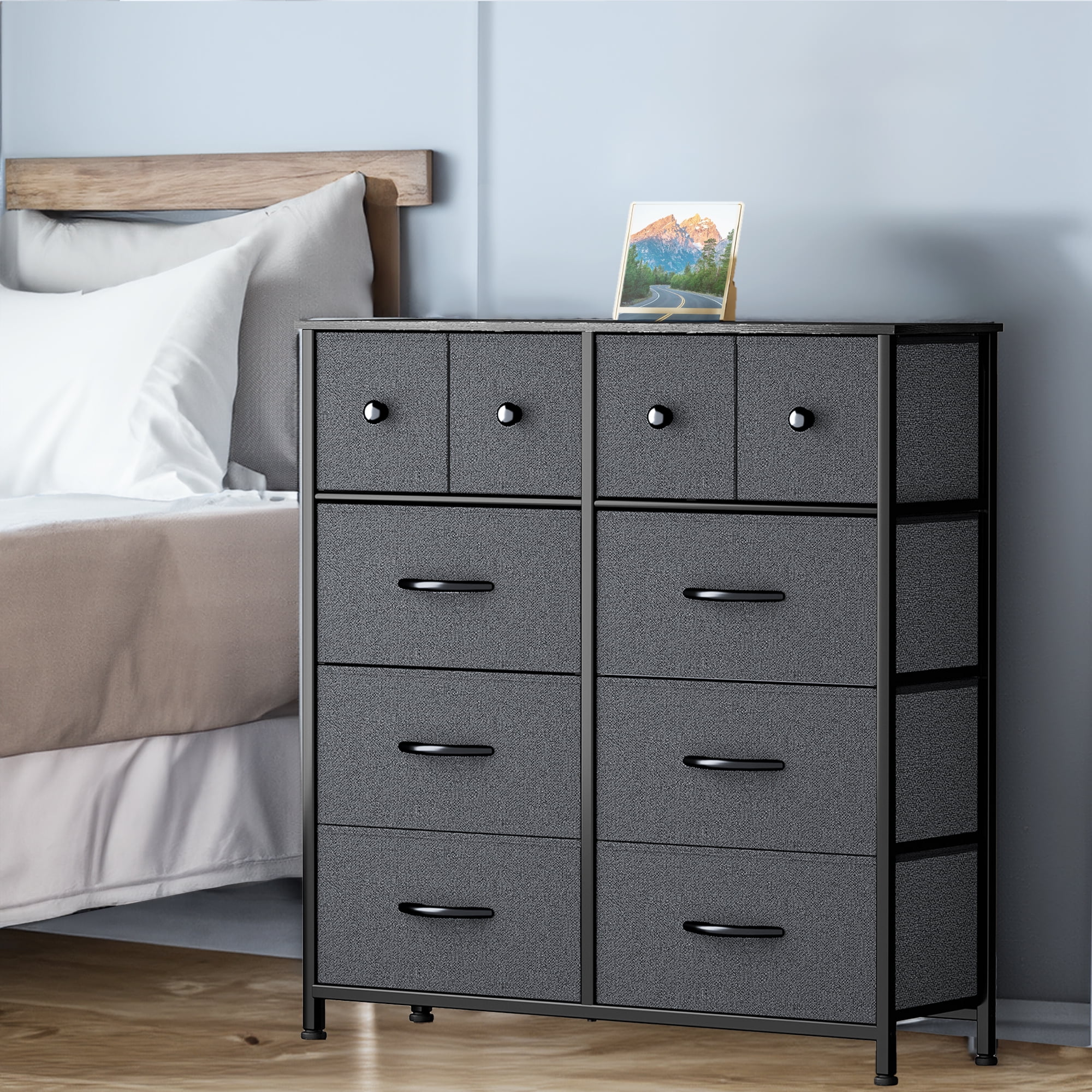 Dextrus Deep Vertical Fabric Dresser with 10 Drawers, Bedroom Tall