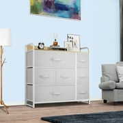 Dextrus Fabric Storage Tower Dresser with 7 Drawers Organizer Unit For Bedroom Modern Light Gray