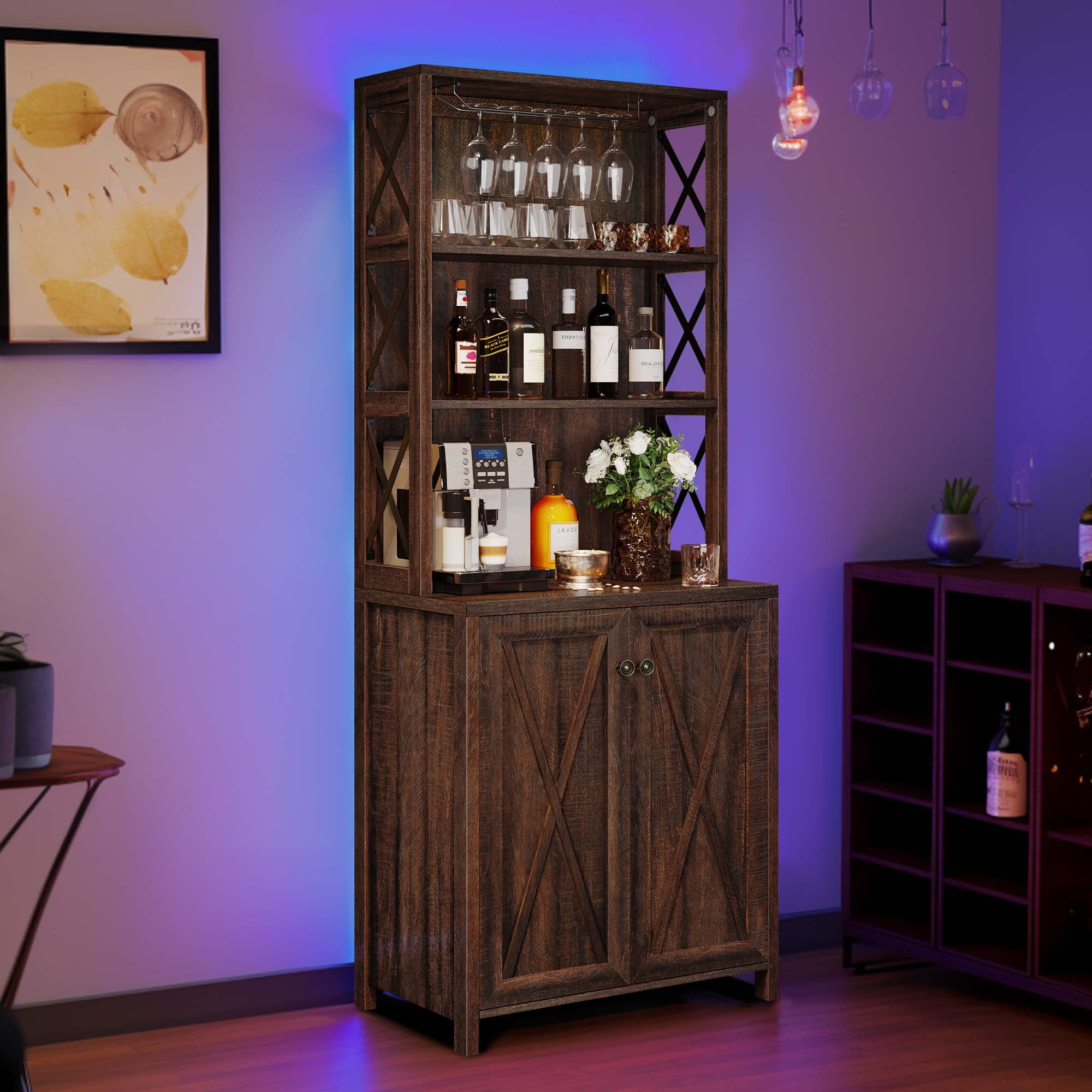 Dextrus Dextrus Farmhouse Bar Cabinet for Liquor and Glasses ...