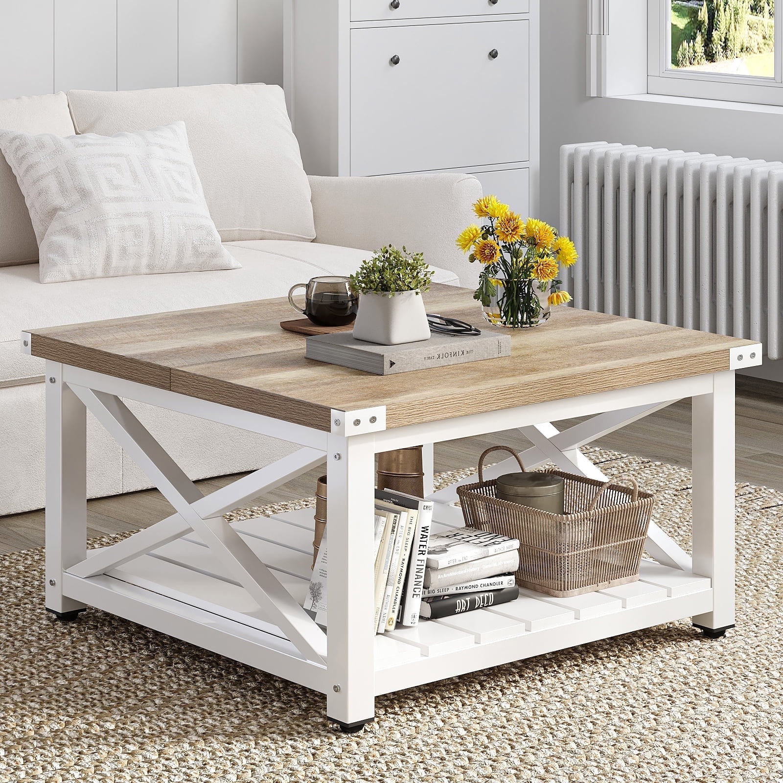 "DEXTRUS Rustic Farmhouse Coffee Table, Square Wood End Table with ...