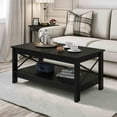 thumbnail image 1 of Dextrus Farmhouse Coffee Table with Open Storage Shelf, 2-Tier Thicken Wood Accent Cocktail Center Ends Table for Living Room Home Office, Black, 1 of 8