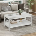 thumbnail image 1 of Dextrus Farmhouse Coffee Table with Open Storage Shelf, 2-Tier Thicken Wood Accent Cocktail Center Ends Table for Living Room Home Office, White, 1 of 9