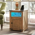 thumbnail image 1 of DEXTRUS Farmhouse End Table with Power Outlets & LED Lights, Nightstand Side Table with Door, Brown, 1 of 8