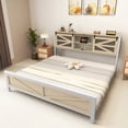 thumbnail image 1 of Dextrus Farmhouse King Bed Frame with Storage Headboard, Rustic Oak Wood Platform Bed with Storage Shelf, Barn Door, Power Outlet, No Box Spring Required, 1 of 6