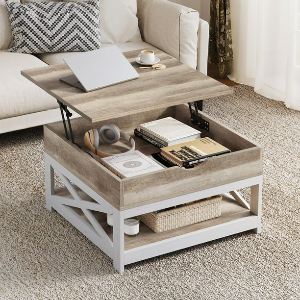 Dextrus Farmhouse Lift Top Coffee Table w/ Hidden Storage Square Center ...