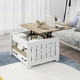 thumbnail image 1 of DEXTRUS Farmhouse Lift Top Coffee Table with Shelf and Drawers, Square Center Table for Living Room, Gray Wash, 1 of 8
