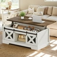 thumbnail image 1 of Dextrus Farmhouse Lift Top Coffee Table with Storage & Sliding Door, Rustic Center Table for Living Room, White and Brown, 1 of 7