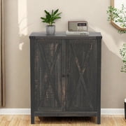 Dextrus Farmhouse 5-Tier Shoe Cabinet Storage Organizer with Barn Doors, Dark Rustic Oak