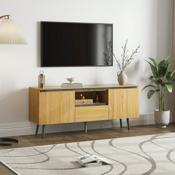 Dextrus Farmhouse TV Stand Wood TV Media Console Entertainment Center with LED Lights for TVs Up to 65 inch