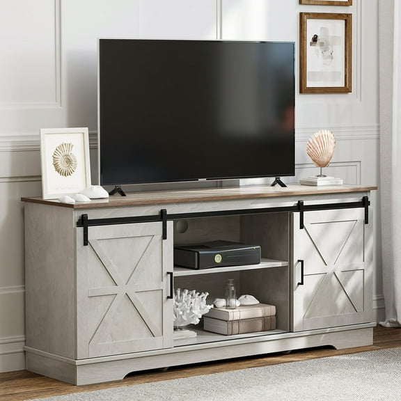 Dextrus Farmhouse TV Stand for 65-Inch TV, Entertainment Center with Double Barn Doors, 300-Lb Capacity