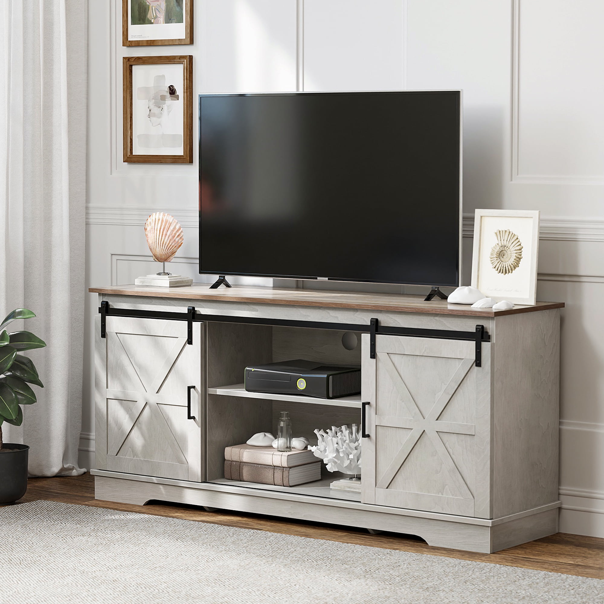 Dextrus Farmhouse TV Stand for 65 inch TV, Entertainment Center for