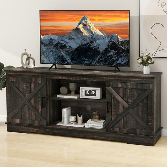 Dextrus Farmhouse TV Stand for 65 inch TV, Entertainment Center for Living Room, TV Media Console Cabinet, Rustic Oak