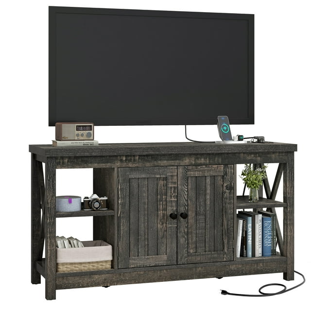 Dextrus Farmhouse TV Stand with Built in Power Outlet for TVs up to 55