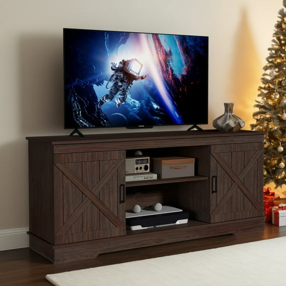 Dextrus Farmhouse TV Stand with Storage, TV Media Console Cabinet for 65 inch TV, Grey Wash