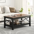 thumbnail image 1 of Dextrus Farmhouse Wood Coffee Table with Storage Shelf, Brown, 1 of 7