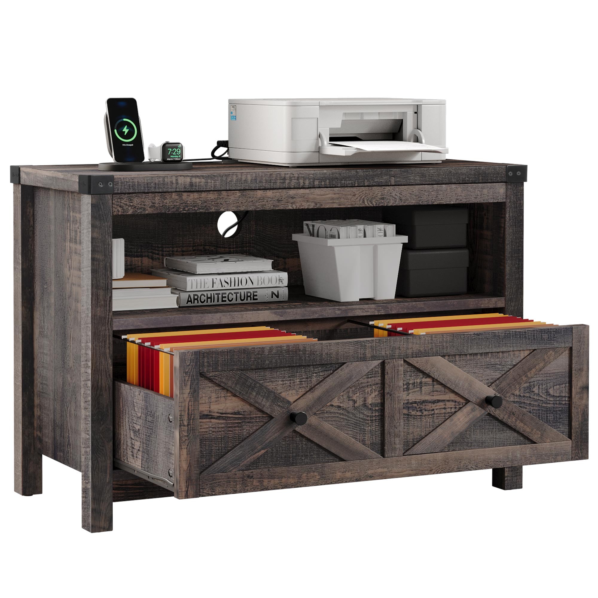Dextrus Farmhouse Wood File with Charging Station, Lateral
