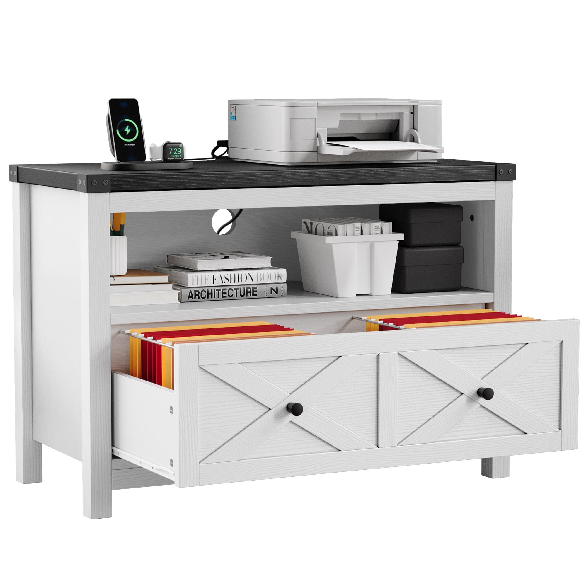 Dextrus Farmhouse Wood File with Charging Station, Lateral