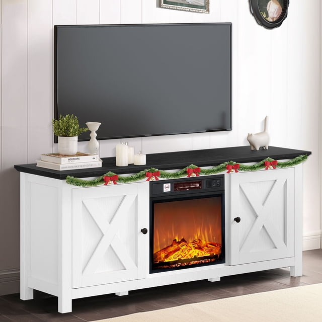 "Dextrus Farmhouse Fireplace TV Stand, 65"" Electric Media Console ...